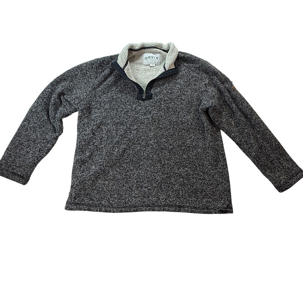Orvis Quarter Zip Pullover Mens L Marled Knit Sherpa Lined Black White